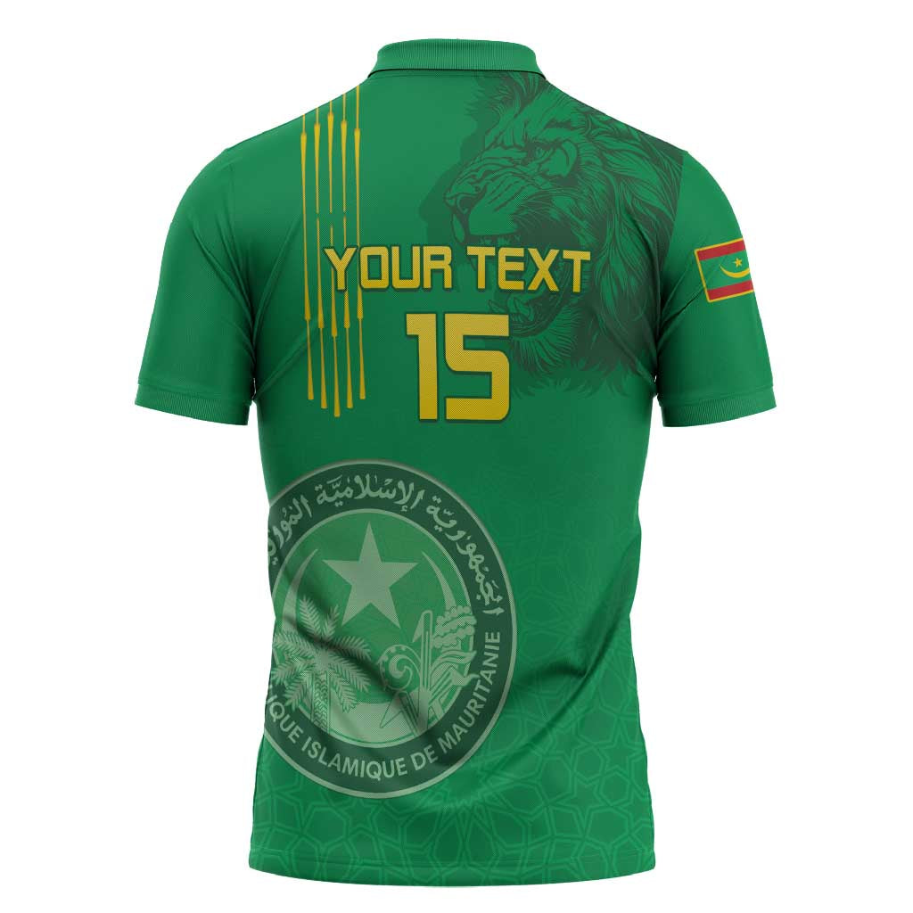 Custom Mauritania Football Zipper Polo Shirt Coat Of Arms With Islamic Pattern