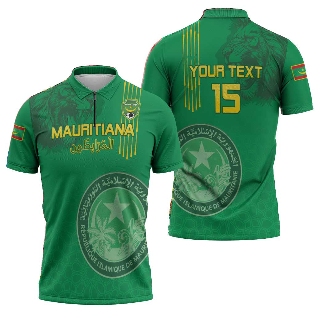 Custom Mauritania Football Zipper Polo Shirt Coat Of Arms With Islamic Pattern