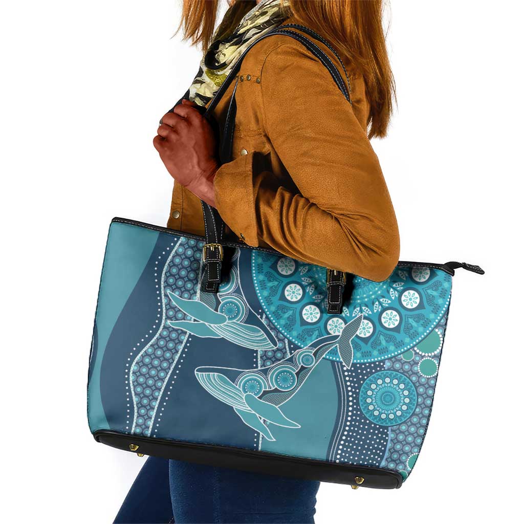 South Africa Whale Festival Leather Tote Bag African Shwe Shwe Pattern - African Pride