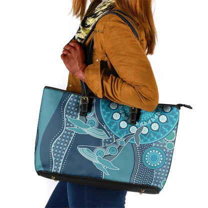 South Africa Whale Festival Leather Tote Bag African Shwe Shwe Pattern - African Pride