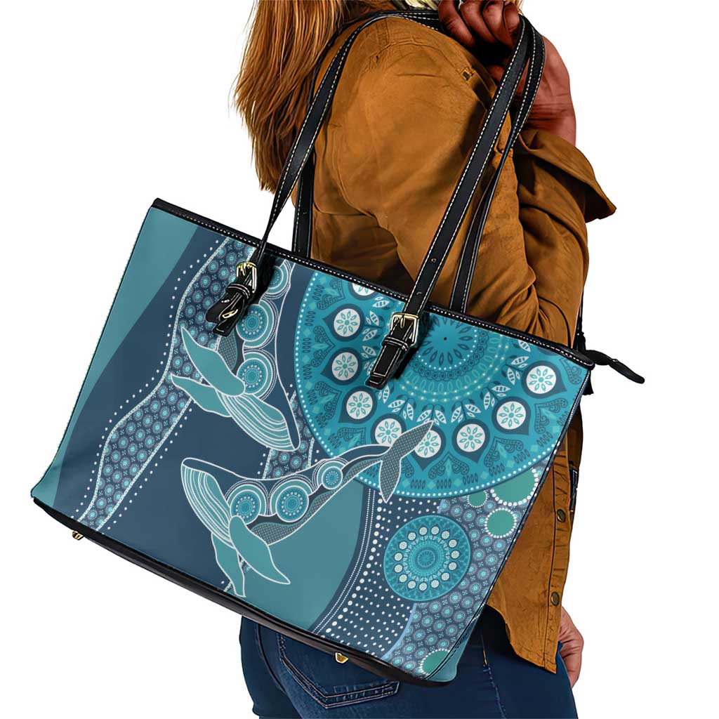 South Africa Whale Festival Leather Tote Bag African Shwe Shwe Pattern - African Pride