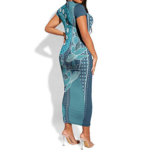 South Africa Whale Festival Personalized Short Sleeve Bodycon Dress African Shwe Shwe Pattern - African Pride