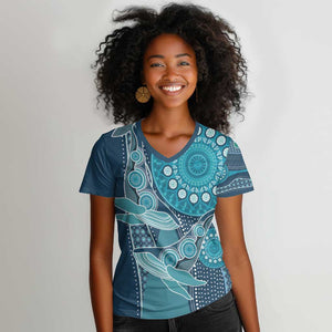 South Africa Whale Festival Personalized Women V-Neck T-Shirt African Shwe Shwe Pattern - African Pride