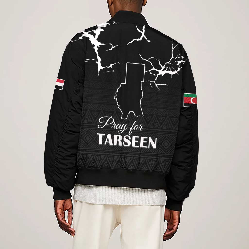 Pray for Tarseen Sleeve Zip Bomber Jacket Sudan Darfur Be Strong - African Pride