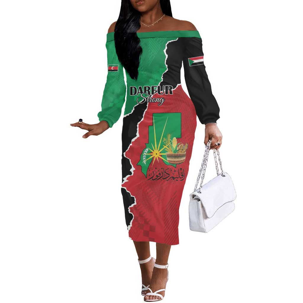 Darfur Sudan Personalized Off The Shoulder Long Sleeve Dress Be Strong - African Pride
