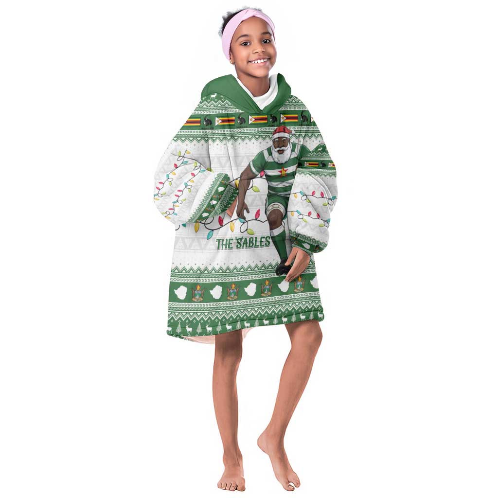 Afro Christmas Rugby Zimbabwe Kid Wearable Blanket Hoodie The Sables Krismes Yakanaka - African Pride