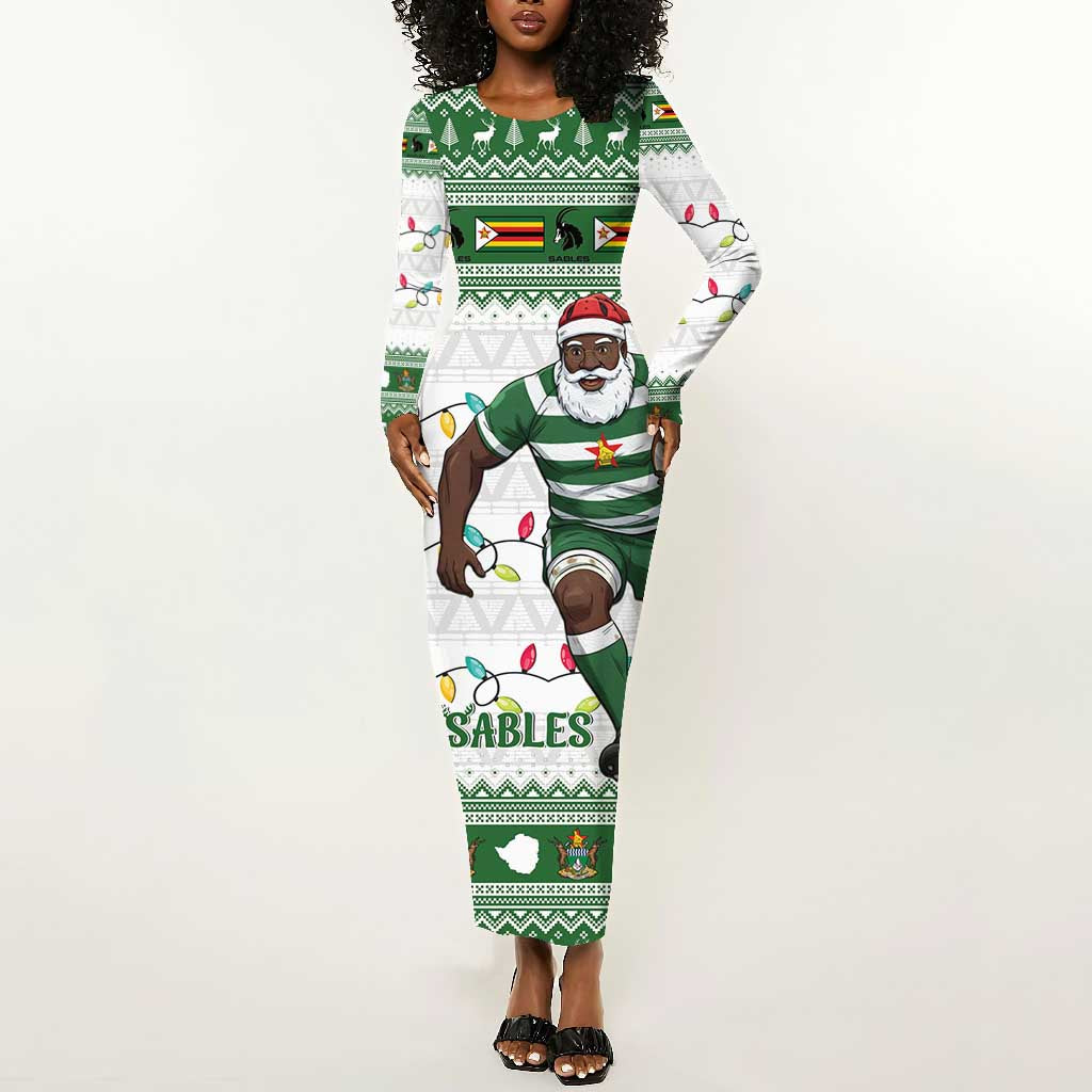 Afro Christmas Rugby Zimbabwe Long Sleeve Bodycon Dress The Sables Krismes Yakanaka - African Pride