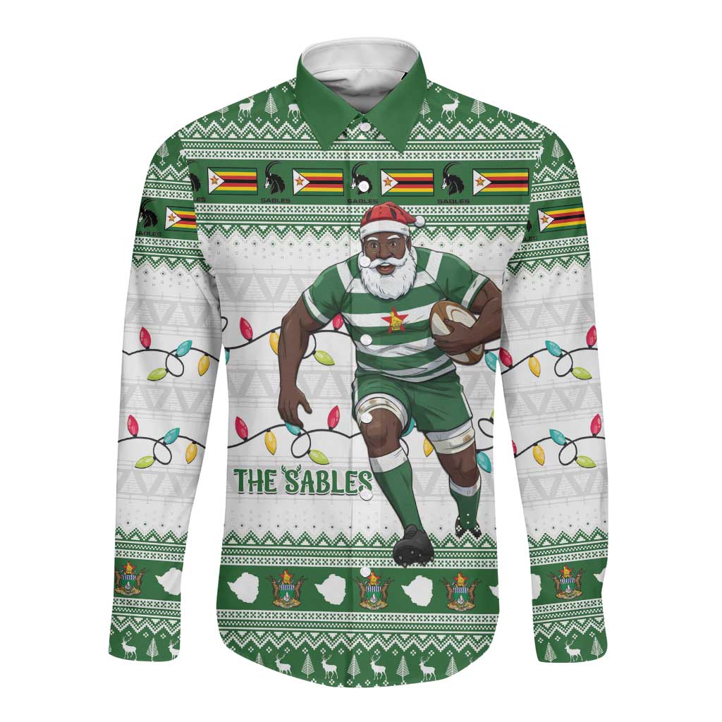 Afro Christmas Rugby Zimbabwe Long Sleeve Button Shirt The Sables Krismes Yakanaka - African Pride