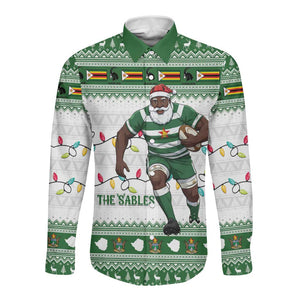 Afro Christmas Rugby Zimbabwe Long Sleeve Button Shirt The Sables Krismes Yakanaka - African Pride