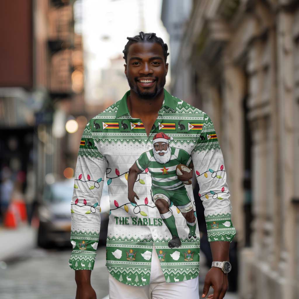 Afro Christmas Rugby Zimbabwe Long Sleeve Button Shirt The Sables Krismes Yakanaka - African Pride