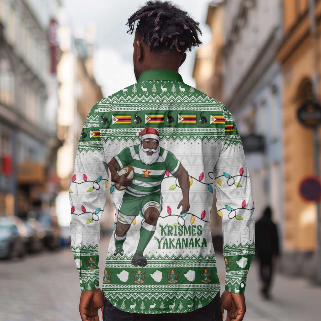 Afro Christmas Rugby Zimbabwe Long Sleeve Button Shirt The Sables Krismes Yakanaka - African Pride