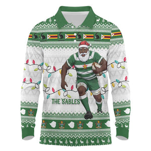 Afro Christmas Rugby Zimbabwe Long Sleeve Polo Shirt The Sables Krismes Yakanaka - African Pride
