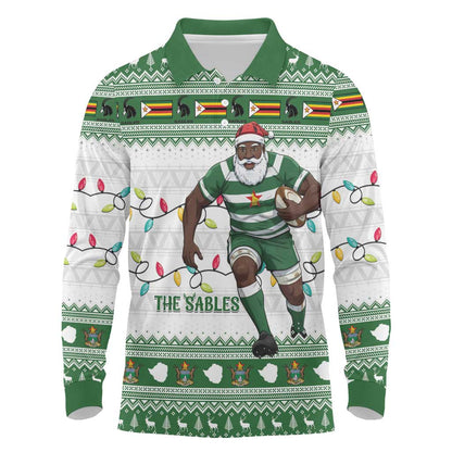 Afro Christmas Rugby Zimbabwe Long Sleeve Polo Shirt The Sables Krismes Yakanaka - African Pride