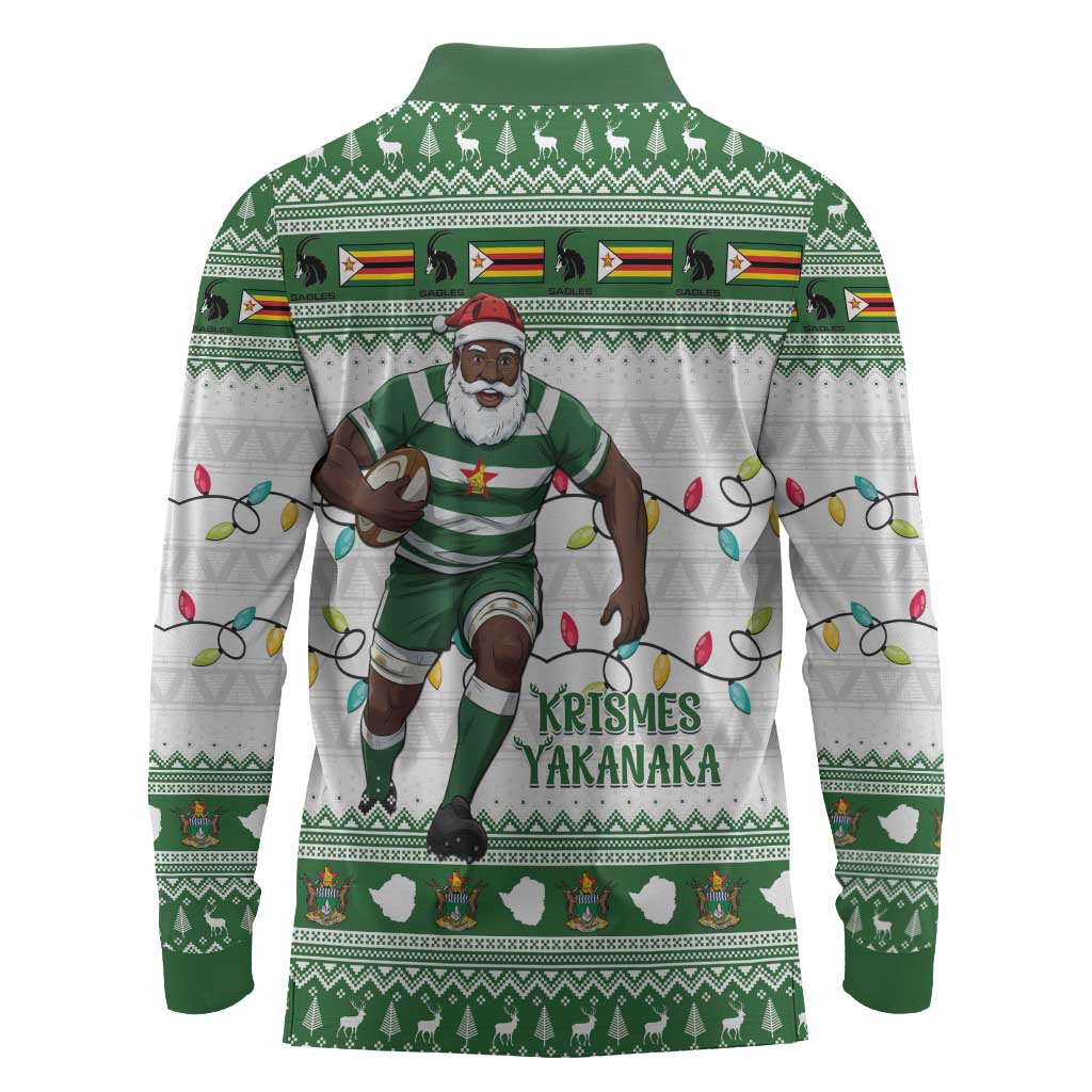 Afro Christmas Rugby Zimbabwe Long Sleeve Polo Shirt The Sables Krismes Yakanaka - African Pride