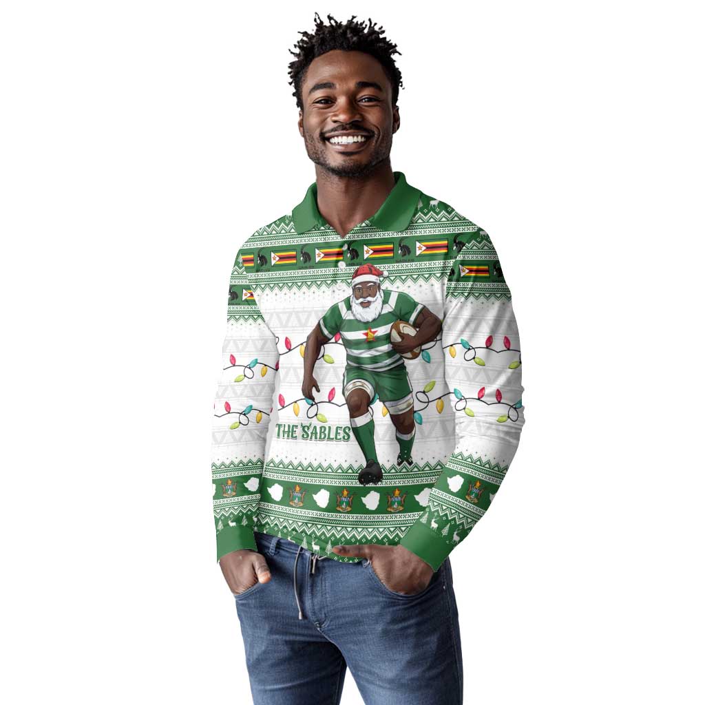 Afro Christmas Rugby Zimbabwe Long Sleeve Polo Shirt The Sables Krismes Yakanaka - African Pride