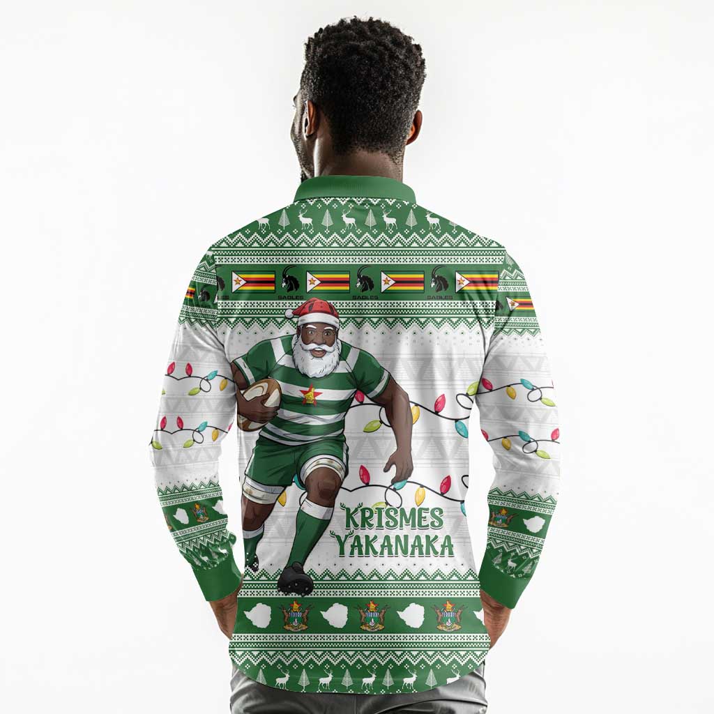Afro Christmas Rugby Zimbabwe Long Sleeve Polo Shirt The Sables Krismes Yakanaka - African Pride