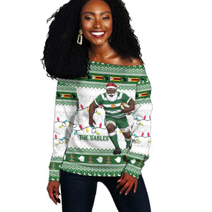 Afro Christmas Rugby Zimbabwe Off Shoulder Sweater The Sables Krismes Yakanaka - African Pride