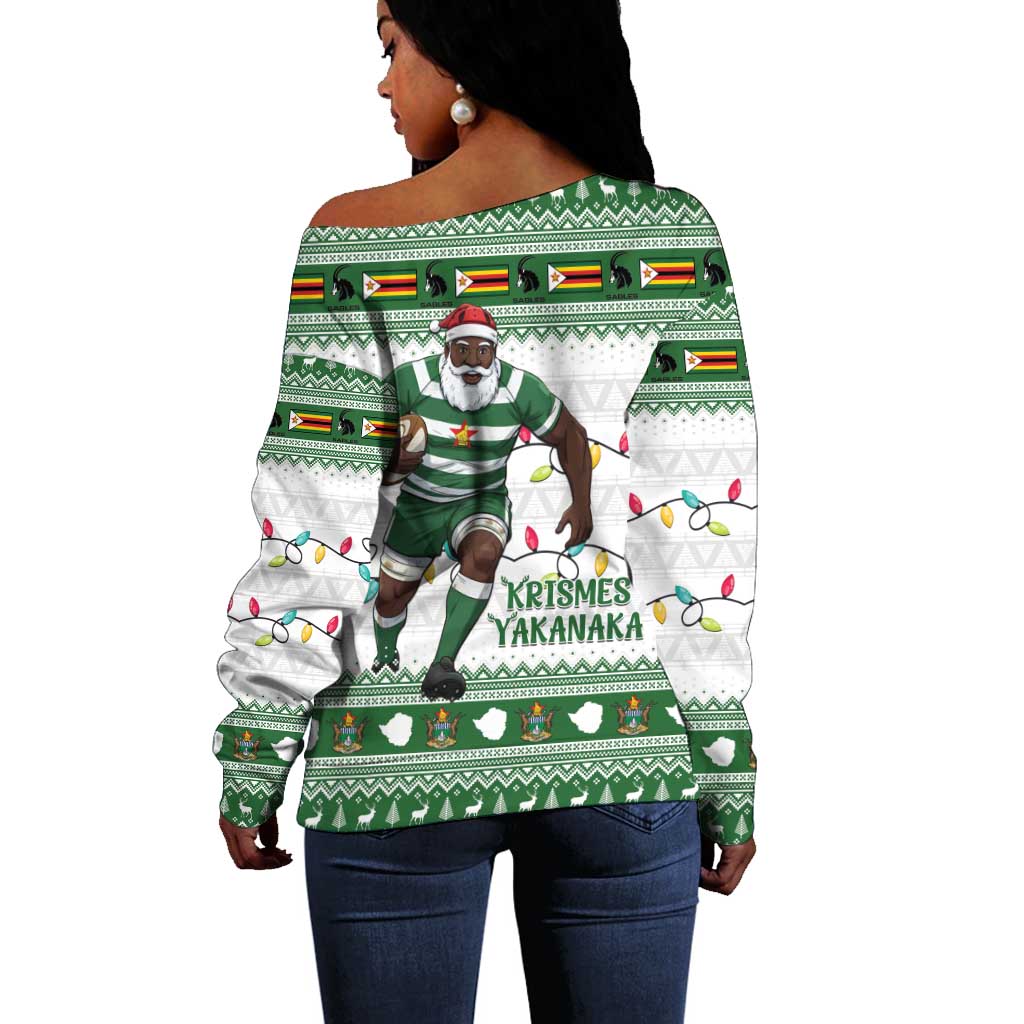 Afro Christmas Rugby Zimbabwe Off Shoulder Sweater The Sables Krismes Yakanaka - African Pride