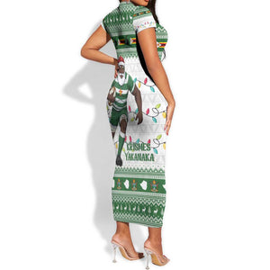 Afro Christmas Rugby Zimbabwe Short Sleeve Bodycon Dress The Sables Krismes Yakanaka - African Pride
