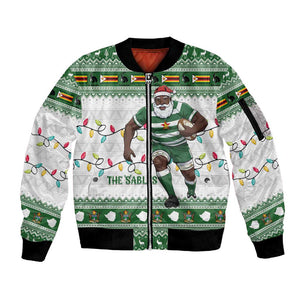 Afro Christmas Rugby Zimbabwe Sleeve Zip Bomber Jacket The Sables Krismes Yakanaka - African Pride