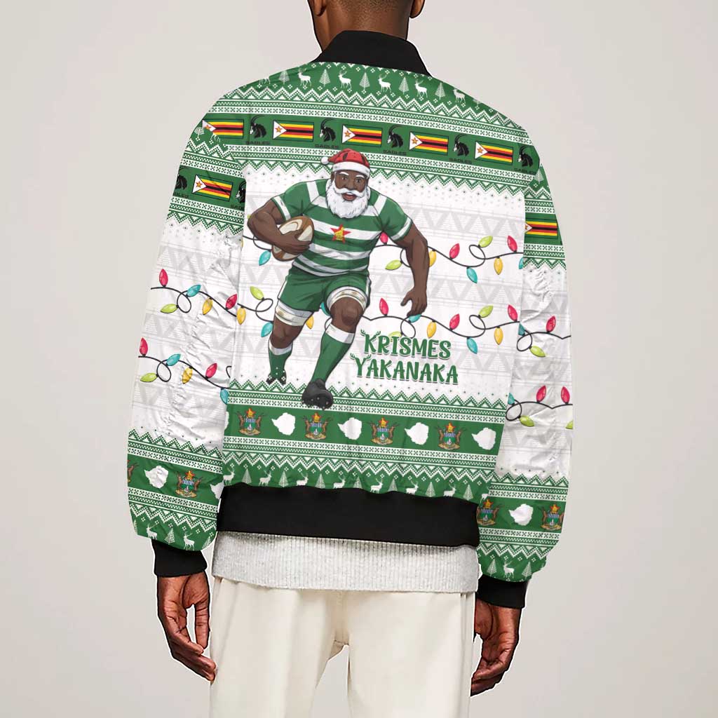 Afro Christmas Rugby Zimbabwe Sleeve Zip Bomber Jacket The Sables Krismes Yakanaka - African Pride
