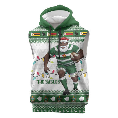Afro Christmas Rugby Zimbabwe Sleeveless Hoodie The Sables Krismes Yakanaka - African Pride