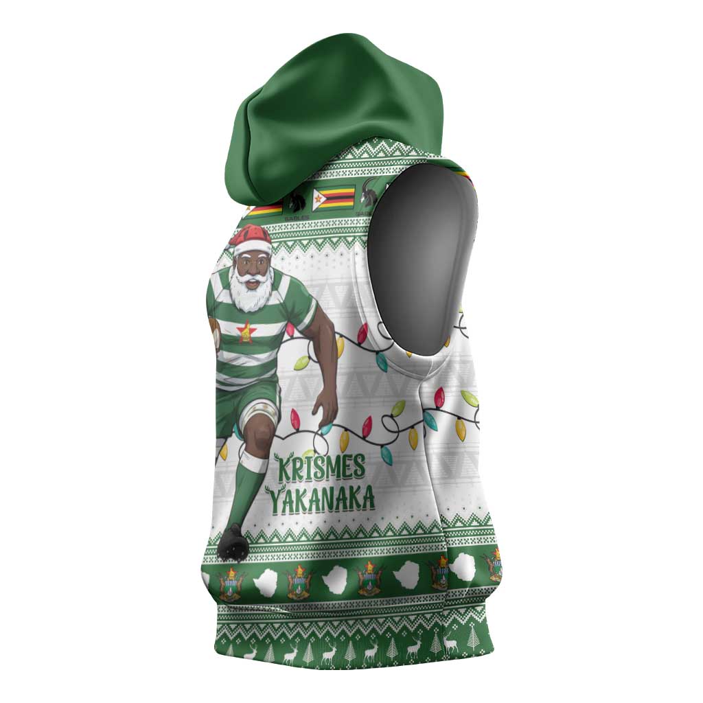 Afro Christmas Rugby Zimbabwe Sleeveless Hoodie The Sables Krismes Yakanaka - African Pride