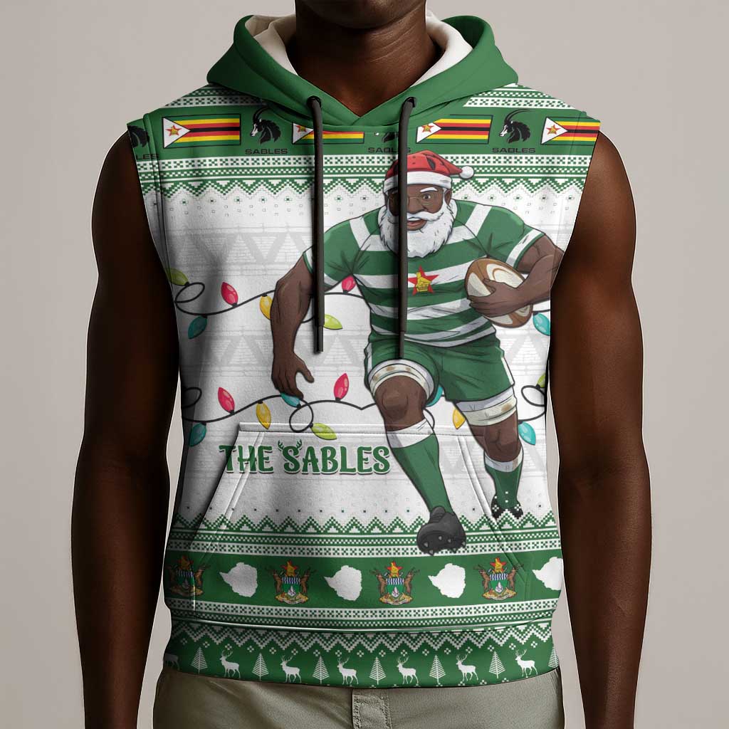 Afro Christmas Rugby Zimbabwe Sleeveless Hoodie The Sables Krismes Yakanaka - African Pride