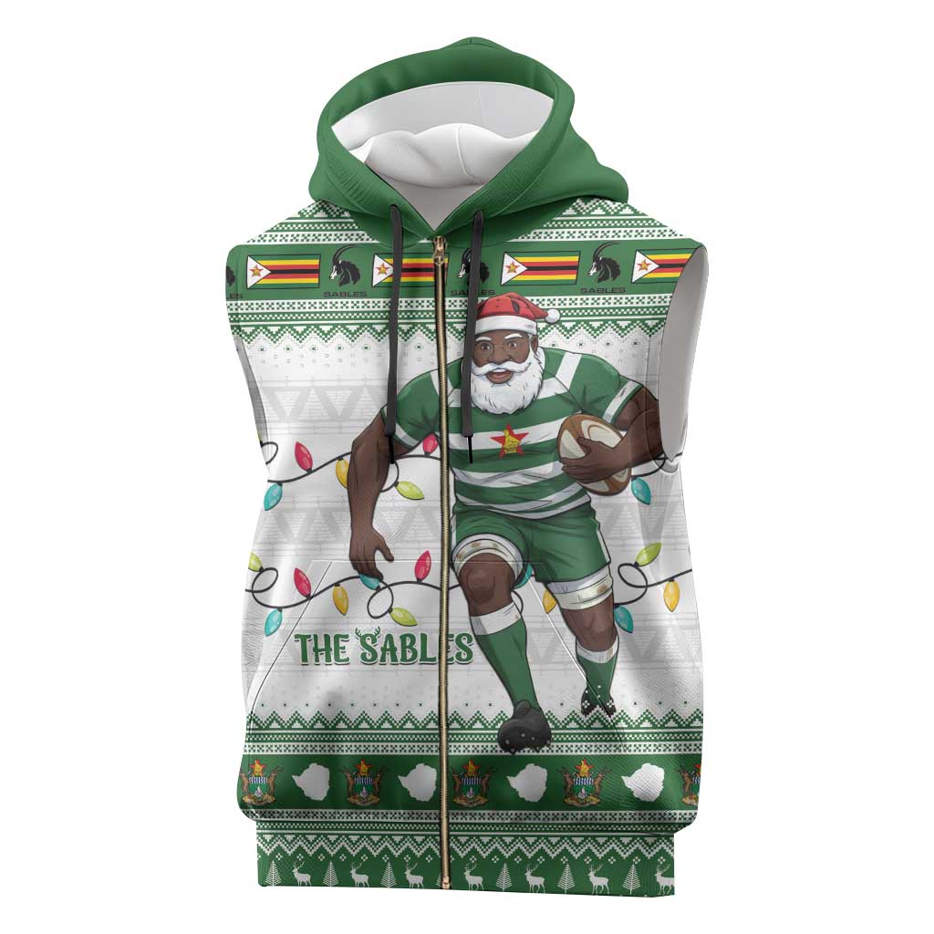 Afro Christmas Rugby Zimbabwe Sleeveless Zip Hoodie The Sables Krismes Yakanaka - African Pride