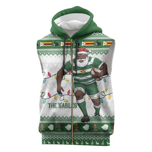 Afro Christmas Rugby Zimbabwe Sleeveless Zip Hoodie The Sables Krismes Yakanaka - African Pride