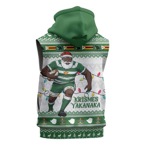 Afro Christmas Rugby Zimbabwe Sleeveless Zip Hoodie The Sables Krismes Yakanaka - African Pride