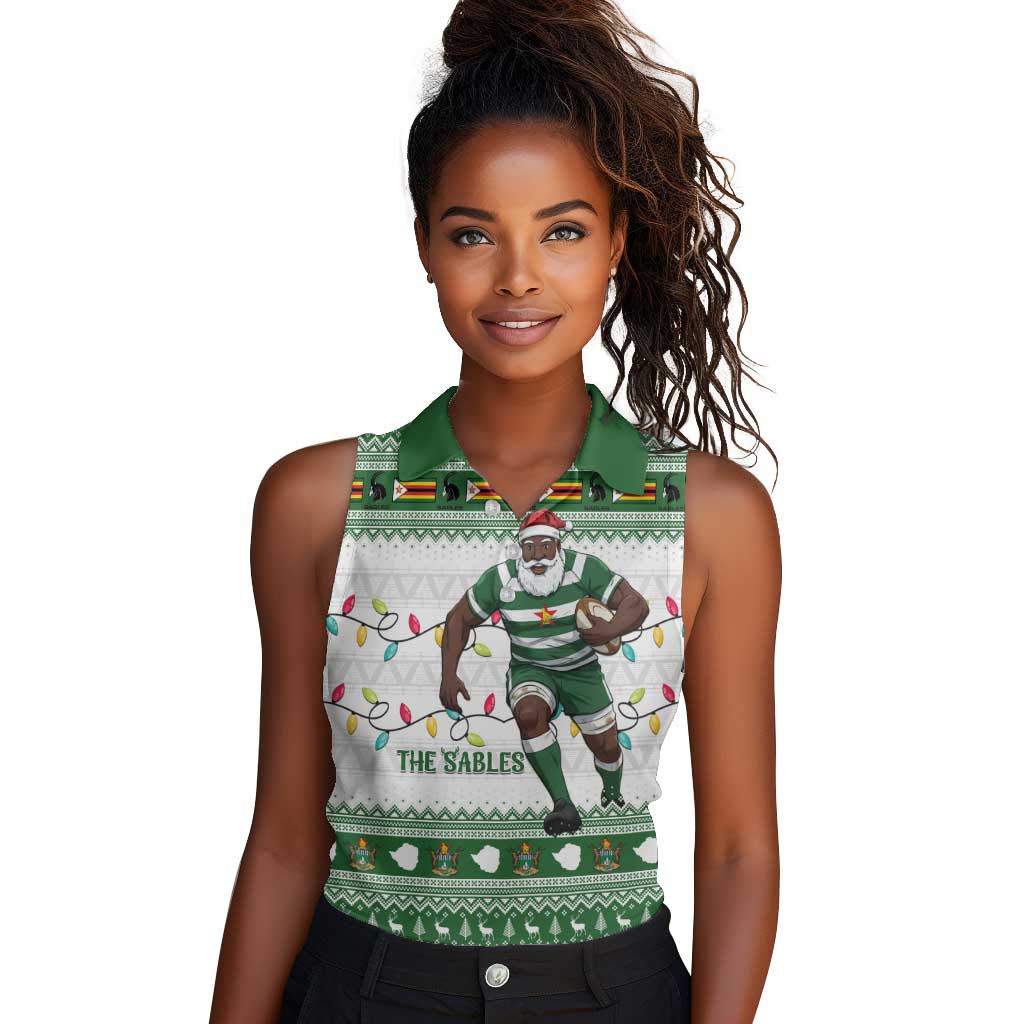Afro Christmas Rugby Zimbabwe Women Sleeveless Polo Shirt The Sables Krismes Yakanaka - African Pride