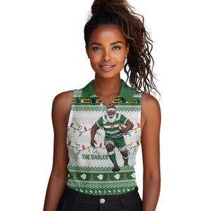 Afro Christmas Rugby Zimbabwe Women Sleeveless Polo Shirt The Sables Krismes Yakanaka - African Pride