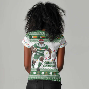 Afro Christmas Rugby Zimbabwe Women V-Neck T-Shirt The Sables Krismes Yakanaka - African Pride
