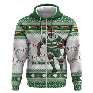 Afro Christmas Rugby Zimbabwe Zip Hoodie The Sables Krismes Yakanaka - African Pride