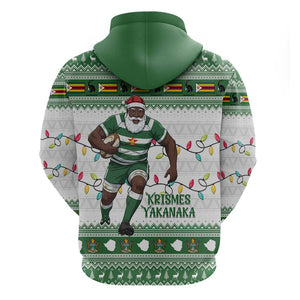 Afro Christmas Rugby Zimbabwe Zip Hoodie The Sables Krismes Yakanaka - African Pride