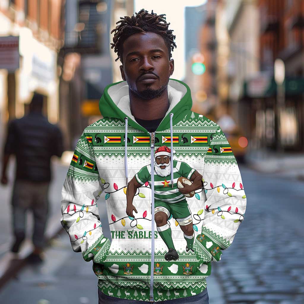 Afro Christmas Rugby Zimbabwe Zip Hoodie The Sables Krismes Yakanaka - African Pride