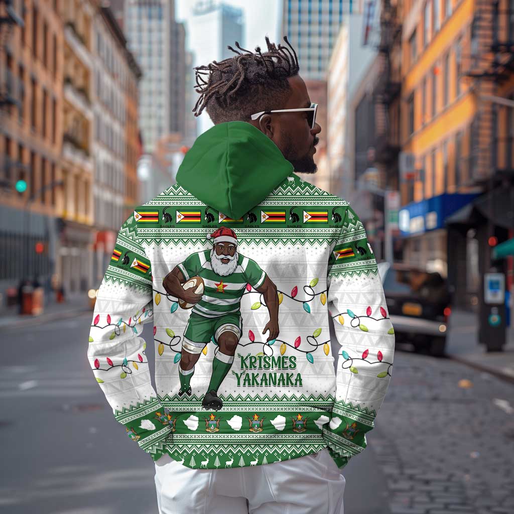 Afro Christmas Rugby Zimbabwe Zip Hoodie The Sables Krismes Yakanaka - African Pride