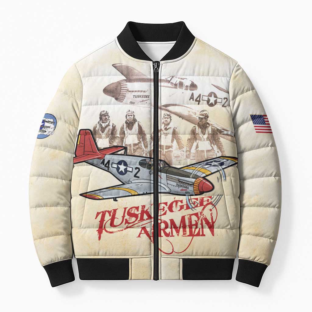 Tuskegee Red Tails Airmen Bomber Puffer Jacket History Aviator Heroes Retro Style