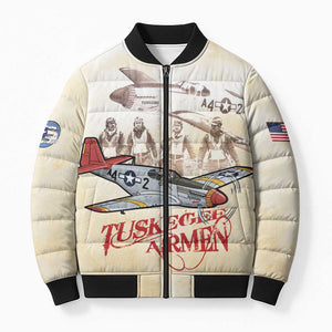 Tuskegee Red Tails Airmen Bomber Puffer Jacket History Aviator Heroes Retro Style