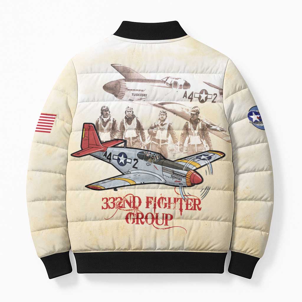 Tuskegee Red Tails Airmen Bomber Puffer Jacket History Aviator Heroes Retro Style