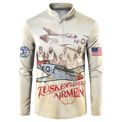 Tuskegee Red Tails Airmen Button Sweatshirt History Aviator Heroes Retro Style