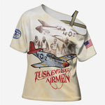 Tuskegee Red Tails Airmen Cross Shoulder Shirt History Aviator Heroes Retro Style