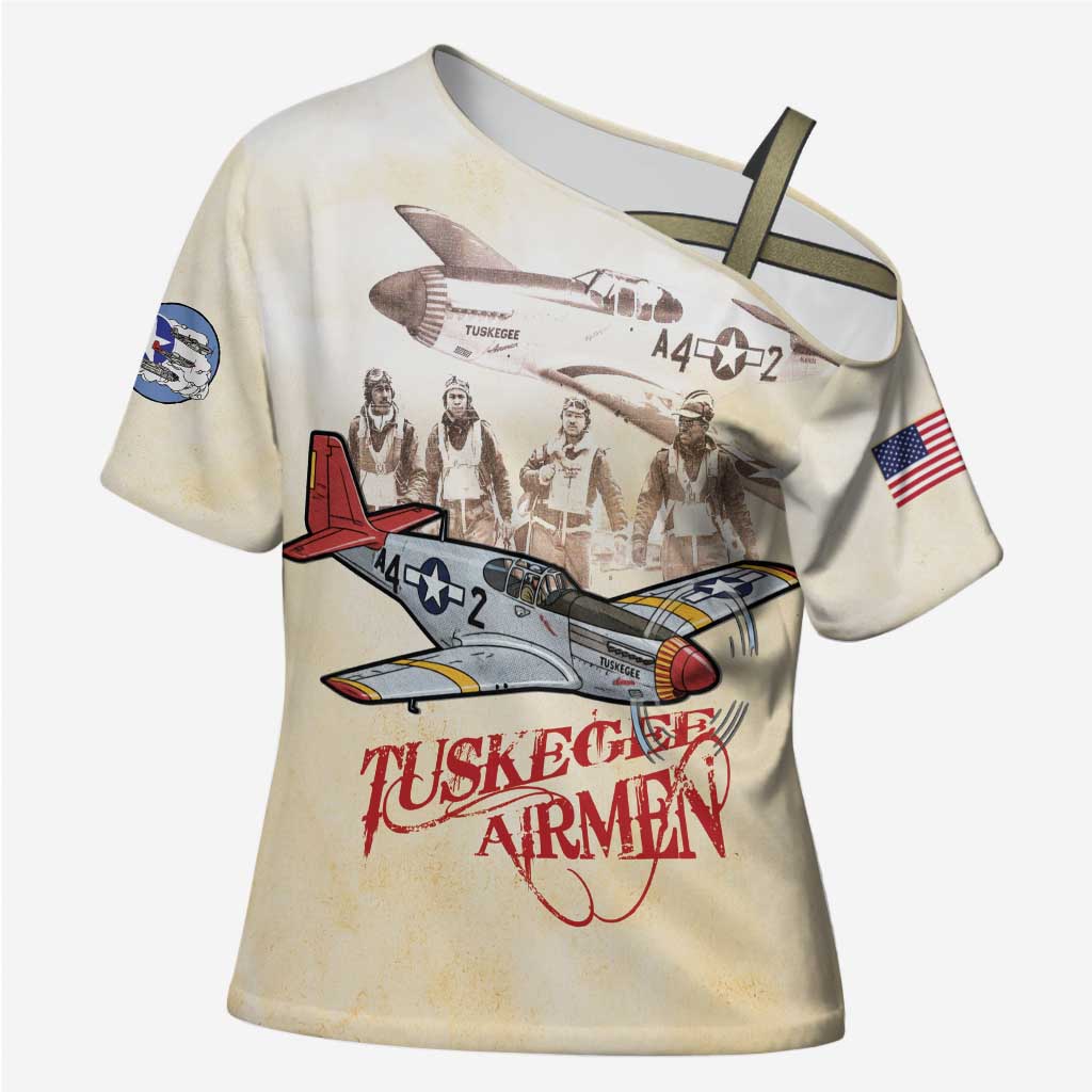 Tuskegee Red Tails Airmen Cross Shoulder Shirt History Aviator Heroes Retro Style