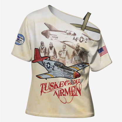 Tuskegee Red Tails Airmen Cross Shoulder Shirt History Aviator Heroes Retro Style