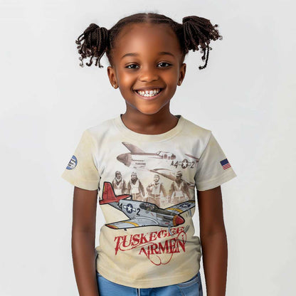 Tuskegee Airmen Kid T shirt Red Tails Legacy Retro Style - African Pride