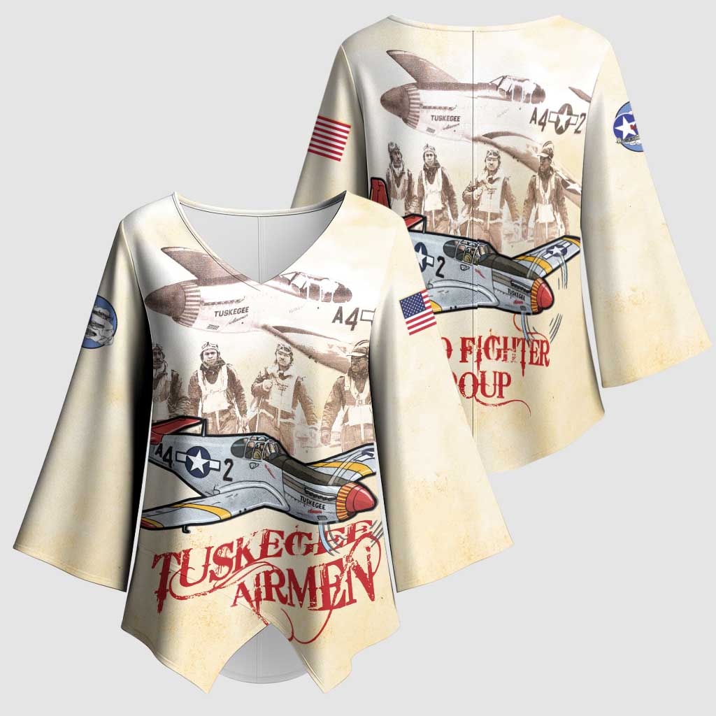 Tuskegee Red Tails Airmen Kimono Sleeve Blouse History Aviator Heroes Retro Style