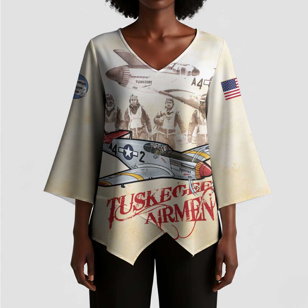 Tuskegee Red Tails Airmen Kimono Sleeve Blouse History Aviator Heroes Retro Style