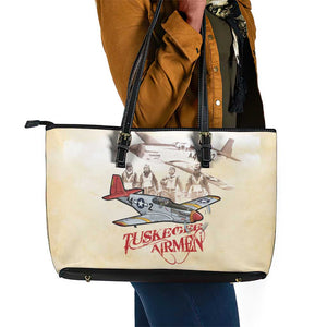 Tuskegee Airmen Leather Tote Bag Red Tails Legacy Retro Style - African Pride