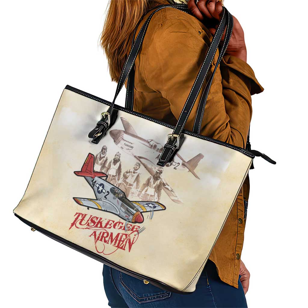 Tuskegee Airmen Leather Tote Bag Red Tails Legacy Retro Style - African Pride